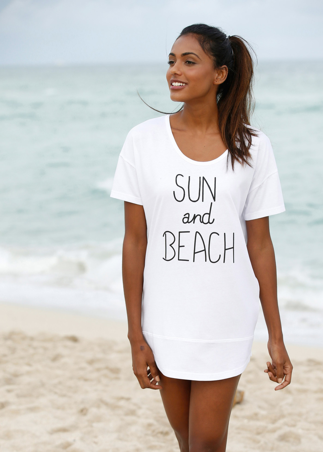 F4559   Cotton Letter Print T shirt Beach Bikini Cover Up